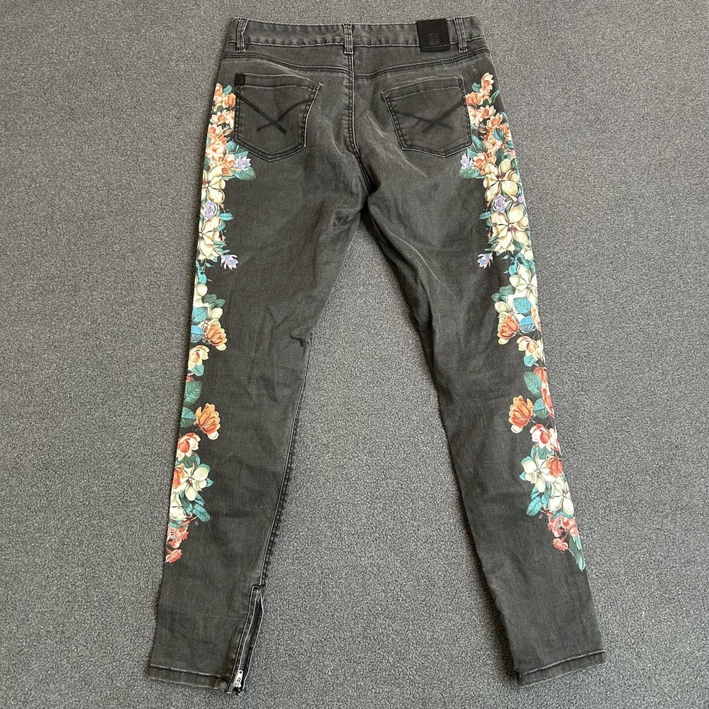 Insight Denim Skinny Jeans Women's 6 Black Charcoal Floral Ankle Zip Stretch 28" - Picture 4 of 15